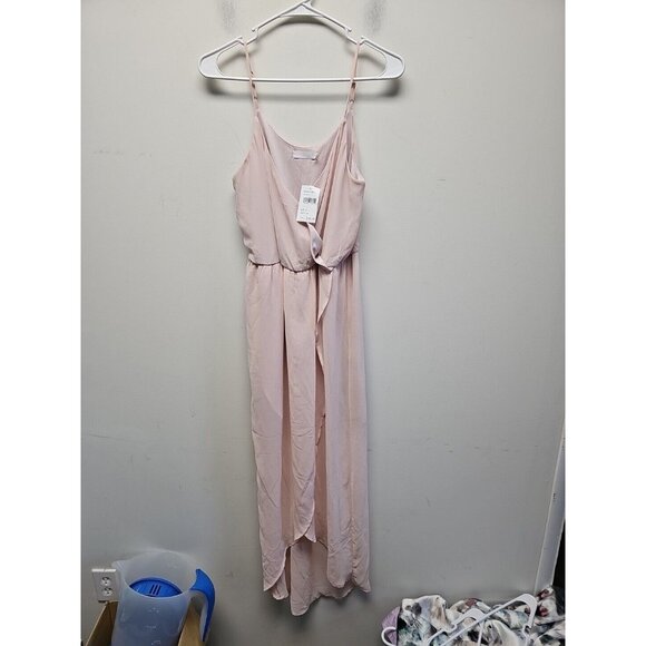 Lush Dresses & Skirts - NEW Lush Sheath dress SMALLlinec  cream pink ruffle hem spaghetti strap chiffon
